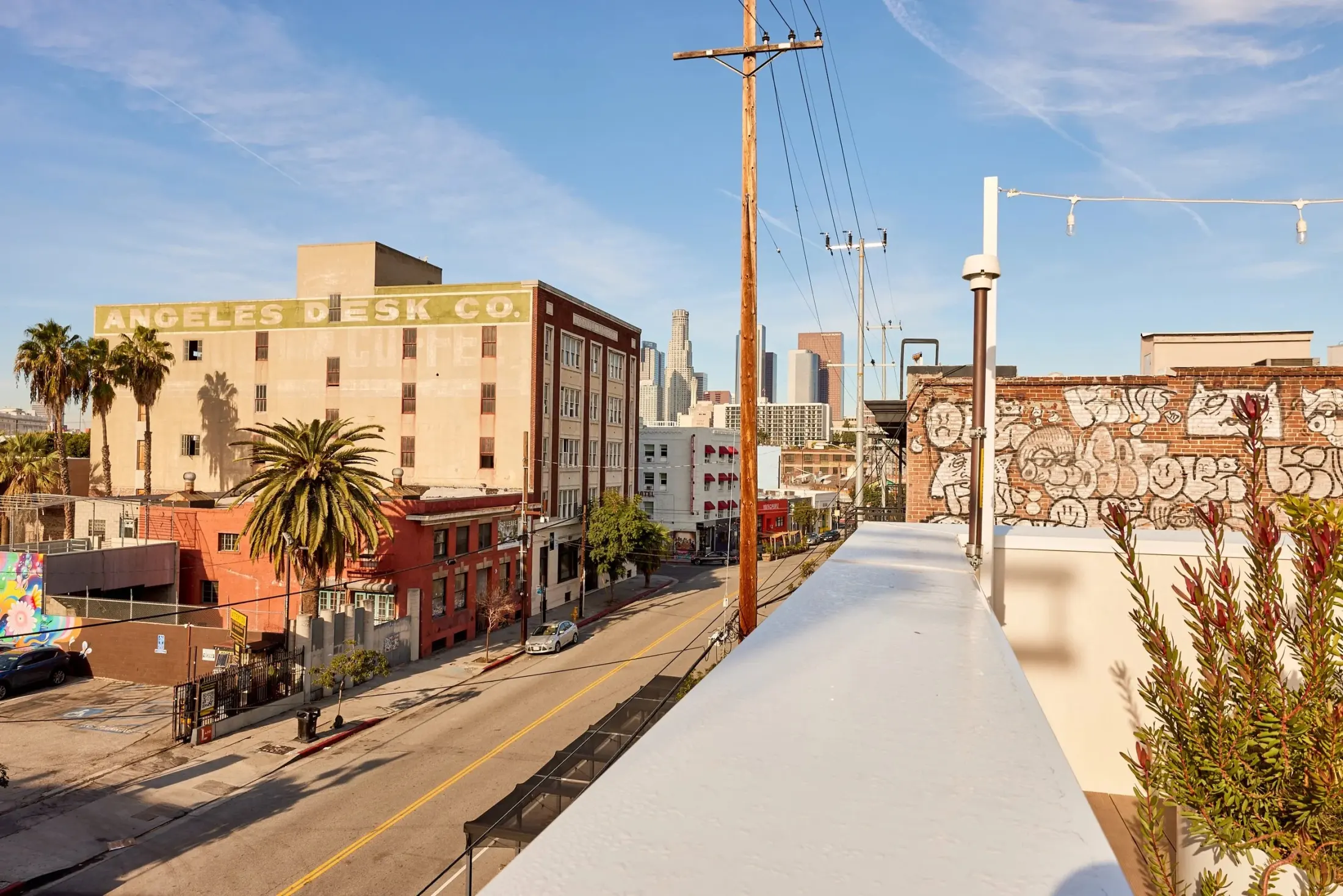 Traction Ave and downtown Los Angeles from the roof at Signal